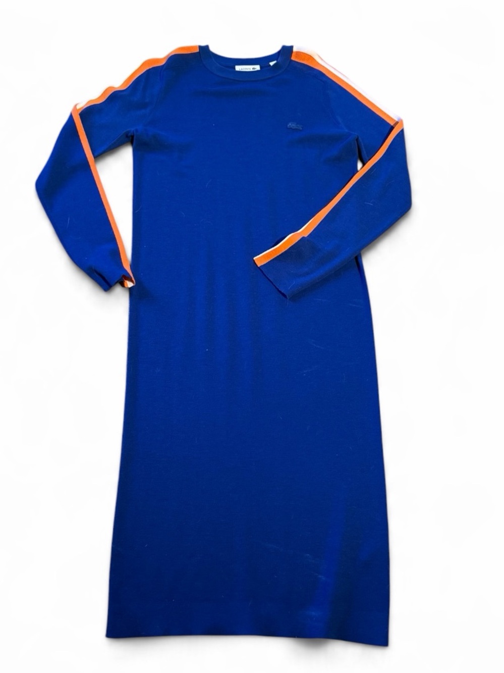 Lacoste wool Royal Blue Long-Sleeve Dress with Orange Stripe